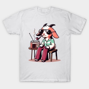 smoking 70s goat and vintage radio T-Shirt